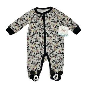 NEW Disney Baby Size 3M Mickey Mouse Snap Up Footie Pajamas Gray Black 3 Months